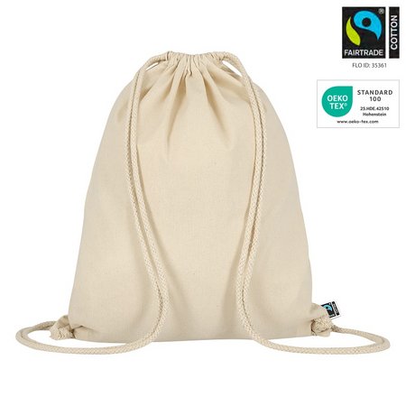 Turnbeutel 38 x 46 cm aus Fairtrade-zertifizierter Baumwolle, ca. 200 g-m² mit Logo