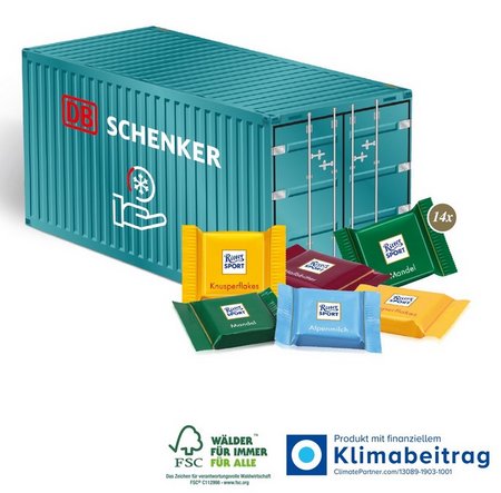 3D Präsent Container Ritter Sport Schokotäfelchen mit Logo