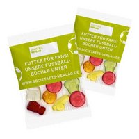 Fruchtgummi Werbetüte 10g Fussball mit kompostierbare Folie bedruckt mit Logo