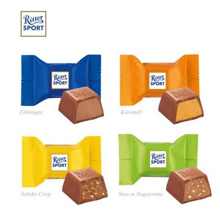 Inhalt Werbe-Klappkarte Ritter SPORT Schokowürfel