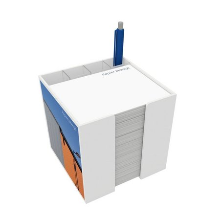 Zettelbox Trendy-K 10 x 10 x 10 cm mit Köcher als Werbegeschenk