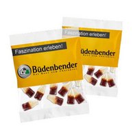 Fruchtgummi-Colafläschchen in kompostierbarer Werbetüte 18g bedruckt mit Logo