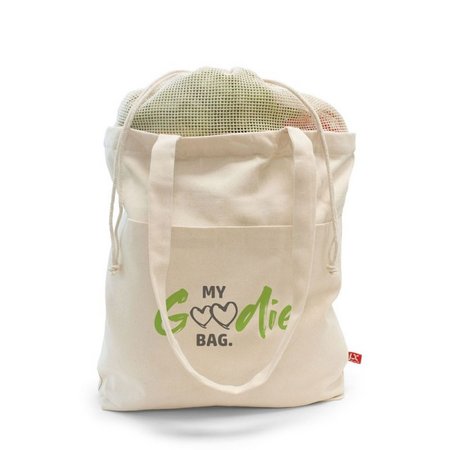 Canvas-Tasche BRISBANE 38 x 42 cm mit Netz-Einsatz, Kordelzug und langen Henkeln mit Logo