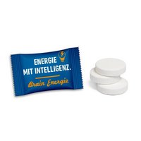 Traubenzuckertabletten im Flowpack bedruckt mit Logo