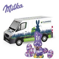 3D Präsent Transporter Ostern mit Milka Schokoladenmischung mit Logo