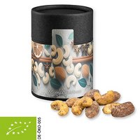 Bio Zimt-Mandel Vanille-Cashew Mix ca. 80g Biologisch abbaubare Eco Pappdose schwarz mit Logo