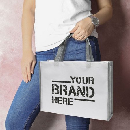 PP-Tasche Bergen weiß 38 x 29 x 10 cm mit kurzen Henkeln mit Logo