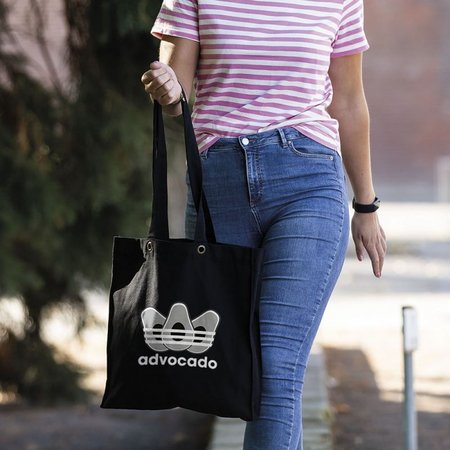 Lantau Baumwolltasche schwarz 40 x 40 x 7 mit langen Henkeln und Logo