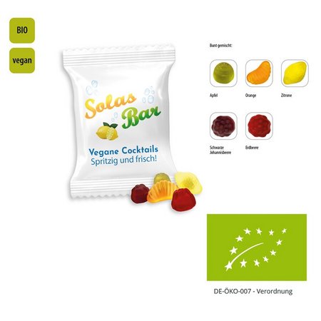 BIO Mini Früchte 10g in Werbetütchen bedruckt mit Logo