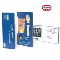 Dr. Oetker Tassenpudding in Mailingmappe mit Logo