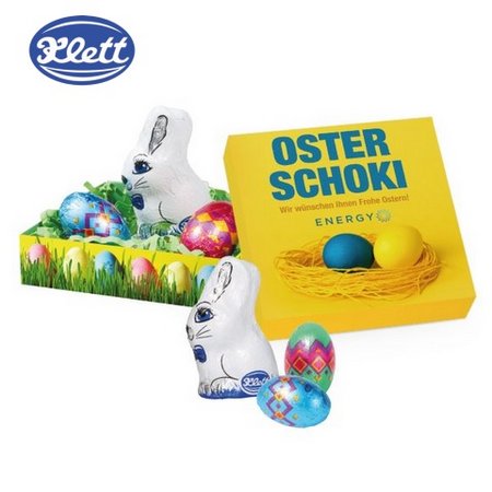 Kleines Osternest mit Klett Schokolade mit Logo