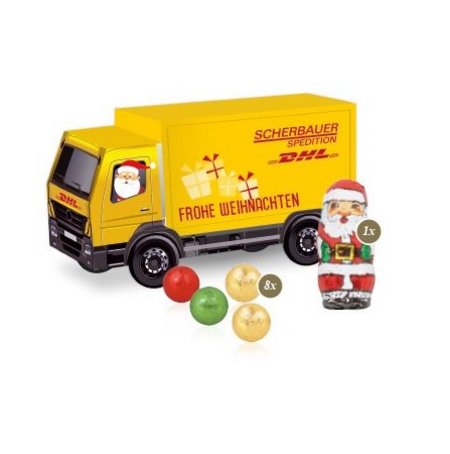 3D Präsent LKW mit Fairtrade Schokolade mit Logo