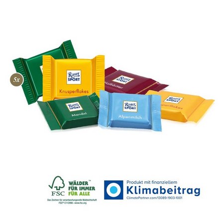 Füllung Werbewürfel mit süßer Füllung Ritter Sport Schokotäfelchen 