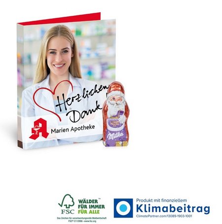 Werbe-Klappkarte Milka Weihnachtsmann mit Logo
