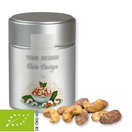  Bio Zimt-Mandel Vanille-Cashew Mixin Metalldose Midi 100g mit eigenem Logo