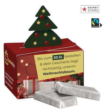 Geschenkbox Mini Tanne Alpenmilch-Schokotäfelchen  mit Logo