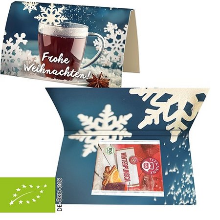 Faltkarte mit Bio Weihnachts-Beuteltee Winterpunsch Express mit Logo