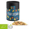Bio Müsli Sauerkirsche  60g Kraftpapierdose Midi schwarz mit Logo
