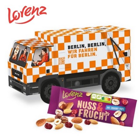 3D Präsent LKW mit Lorenz Nuss & Frucht mit Logo