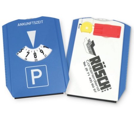 Parkscheibe mit Chip und Reifenprofilmesser CHIP`N`PROOF mit Logo