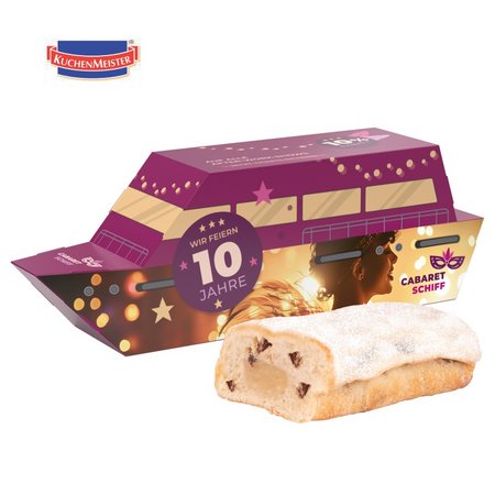 3D Präsent Schiff KuchenMeister Ministollen mit Logo