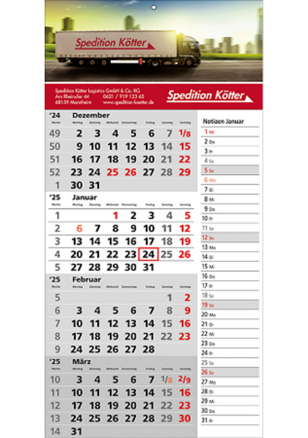 4 Monatskalender Memo mit Notizspalte mit Werbung