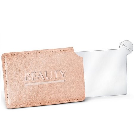 Taschenspiegel aus Edelstahl im Etui rosé mit Logo