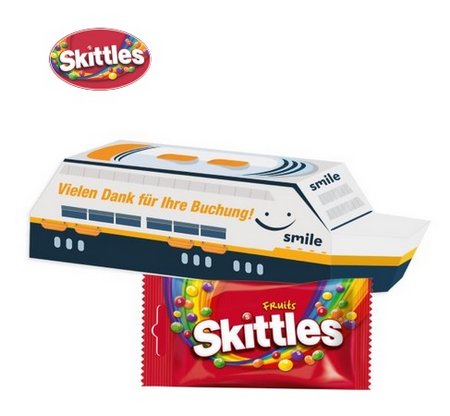 3D Präsent Schiff mit Skittles mit Logo