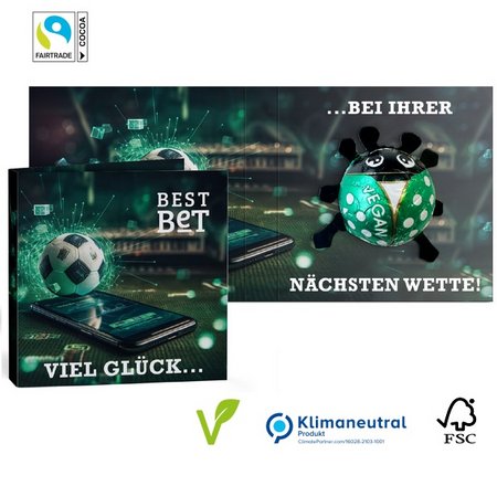 Glückskäfer vegan in Werbekarte