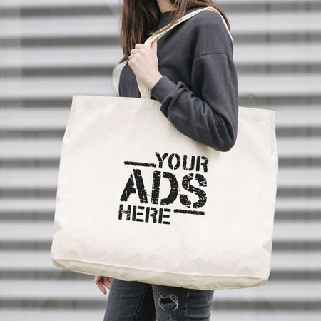 Baumwolltasche CADAQUES 60 x 48 x 15 cm mit Bodenfalte und langen Henkeln und Logo