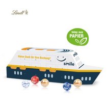 3D Adventskalender Schiff mit Lindt Schokolade mit Papier-Inlay mit eigenem Logo