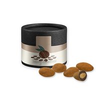 Schokomandeln mit Zimt 40g Biologisch abbaubare Eco Pappdose Mini schwarz mit Logo