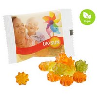 Veganes Wohlfühlfruchtgummi mit Aloe Vera in kompostierbarer Folie 10g mit Logo