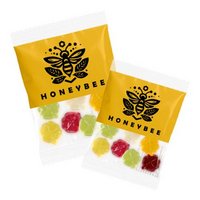 Fruchtgummi-Glücksklee in kompostierbarer Werbetüte 10g bedruckt mit Logo