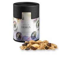 Müsli Knusper Banane-Schoko 70g Kraftpapierdose Midi schwarz mit Logo