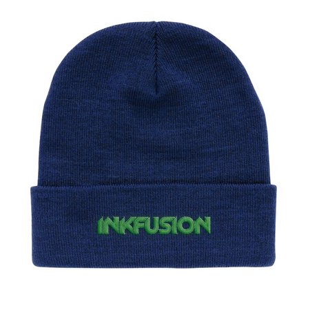 Blaue Impact Polylana® Beanie mit AWARE™ Tracer mit Logo