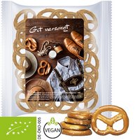 Bio Mini Brezeln Original 30g Express Maxi-XL-Tüte mit Etikett und bedrucktem Logo