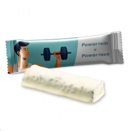 Protein-Riegel Cookie-Karamell, ca. 50g, Flowpack bedruckt mit Logo