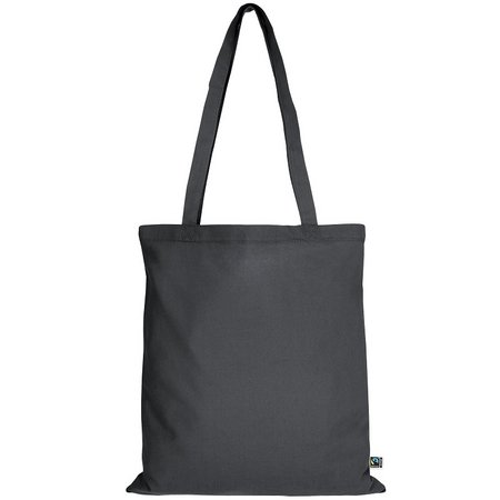 Tasche 38 x 42 cm aus Fairtrade-zertifizierter Baumwolle mit zwei langen Henkeln 70 cm anthrazit  mit Logo