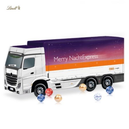 3D Adventskalender LKW mit Lindt Lindor und eigenem Logo bedrucken