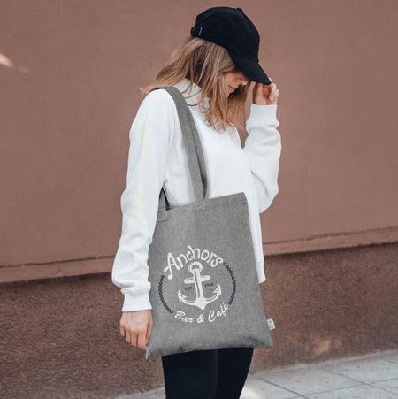 Tragetasche FREIBURG 38 x 42 cm Tragetasche aus recycelter Canvas-Baumwolle mit langen Henkeln  mit eigenem Logo