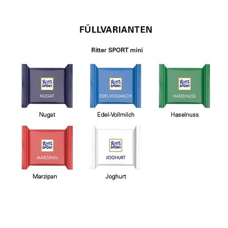 Füllvarianten Werbekarte Midi Ritter SPORT Mini mit Logo