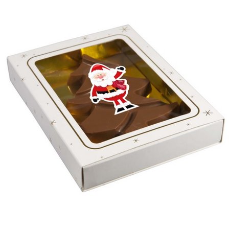 Schachtel mit Schoko-Weihnachtsbaum mit Logo
