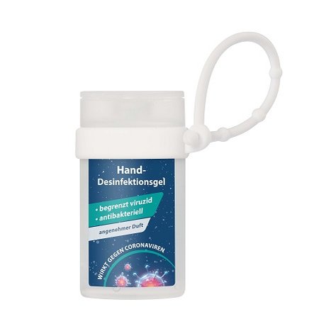 Hand-Desinfektionsgel 50 ml Flasche mit Loopi als Werbegeschenk
