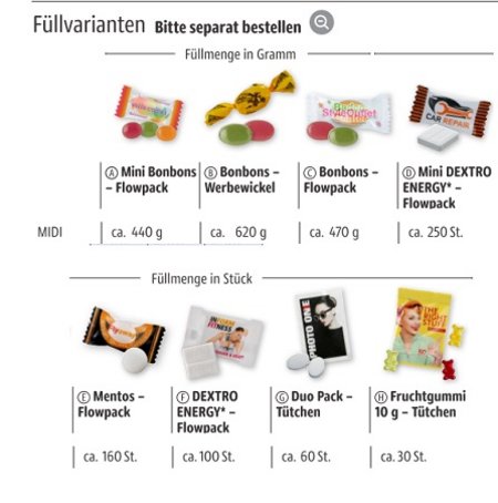 verschiedene Sorten Promotion Display Box MIDI als Werbegeschenk