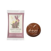 Schokotaler Osterhase im Papier Flowpack mit Logo