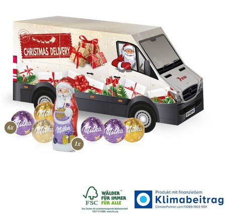 3D Präsent Transporter Milka Alpenmilch Schokoladenmischung mit Logo