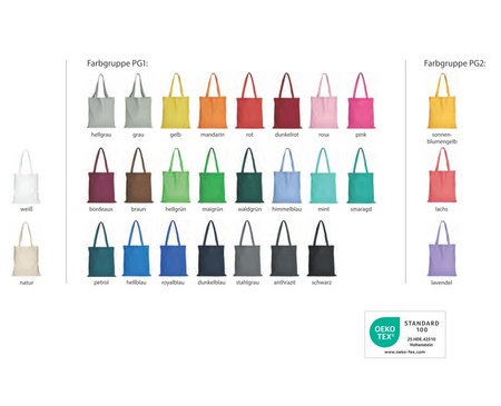 Baumwolltasche Classic 38 x 42 cm mit langen Henkel  mit Logo in vielen Farben