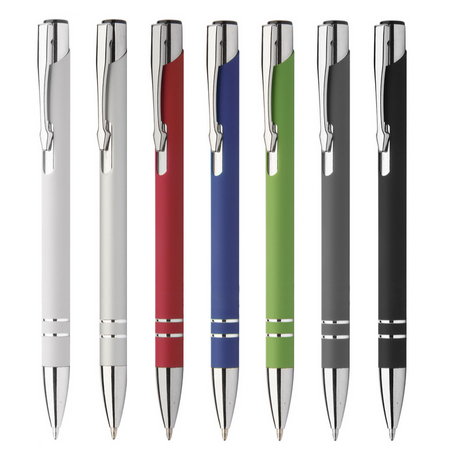 günstiger Aluminium-Kugelschreiber mit gummierter Oberfläche