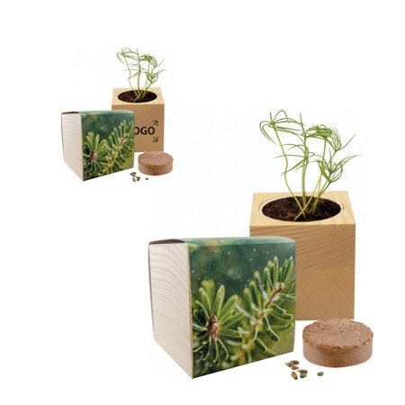 Großer Natur-Würfel Fichte mit eigenem Logo